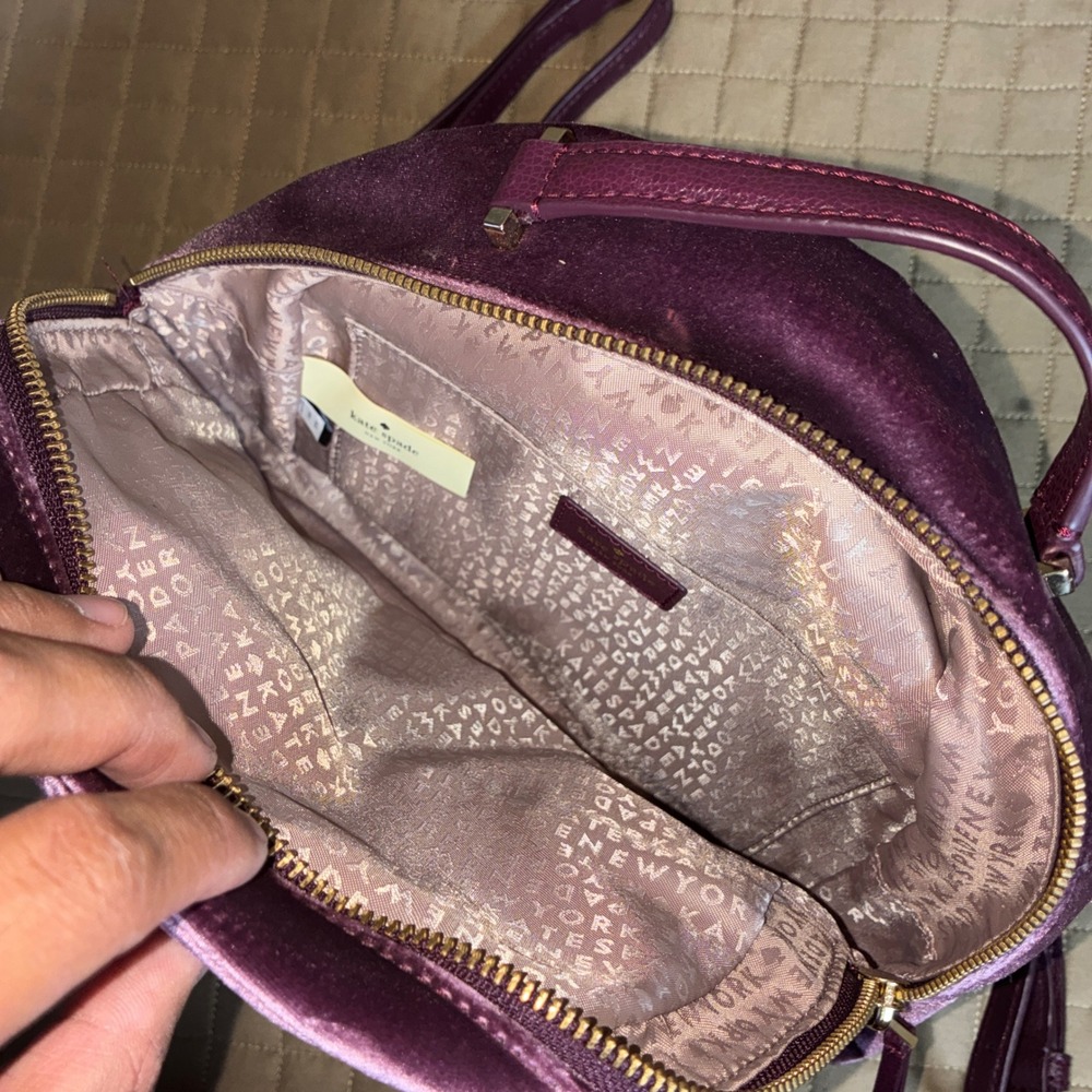Kate Spade Purple Velvet Small Backpack Dome Bag Gold Hardware Adjustable Straps - Picture 4 of 10